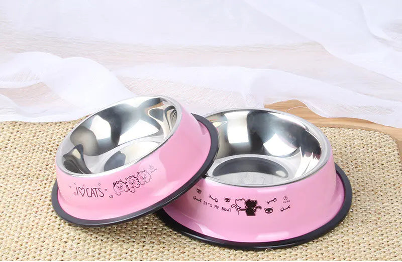 Non-Slip Stainless Steel Cat Bowl with Cartoon Print