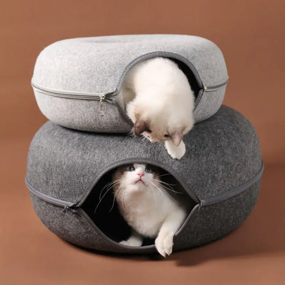 Universal Round Wool Felt Cat Bed with Tunnel (Gray)
