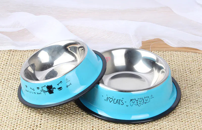Non-Slip Stainless Steel Cat Bowl with Cartoon Print