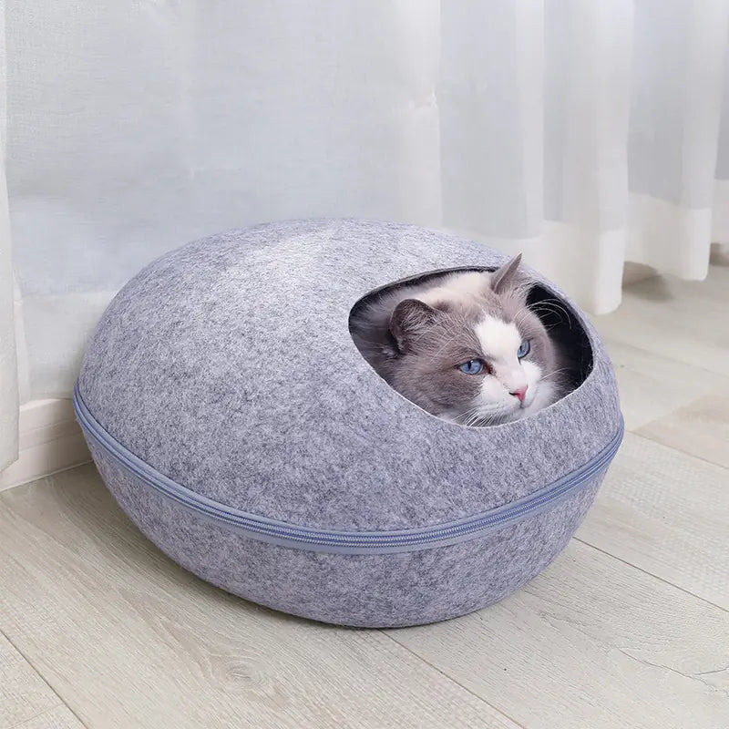 Cat Cave - Eggshell Felt Cat Bed Nest