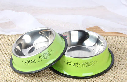 Non-Slip Stainless Steel Cat Bowl with Cartoon Print