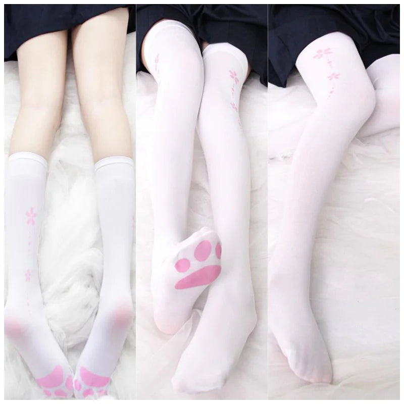 Cat Paw Print Calf Stockings and Pantyhose