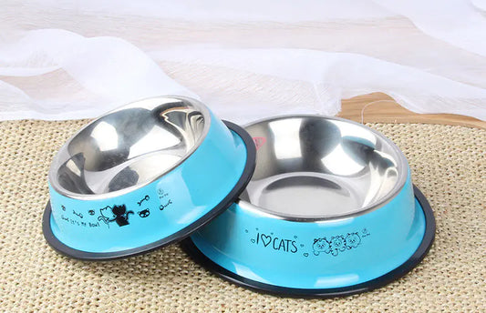 Non-Slip Stainless Steel Cat Bowl with Cartoon Print