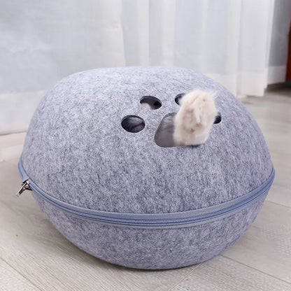 Cat Cave - Eggshell Felt Cat Bed Nest