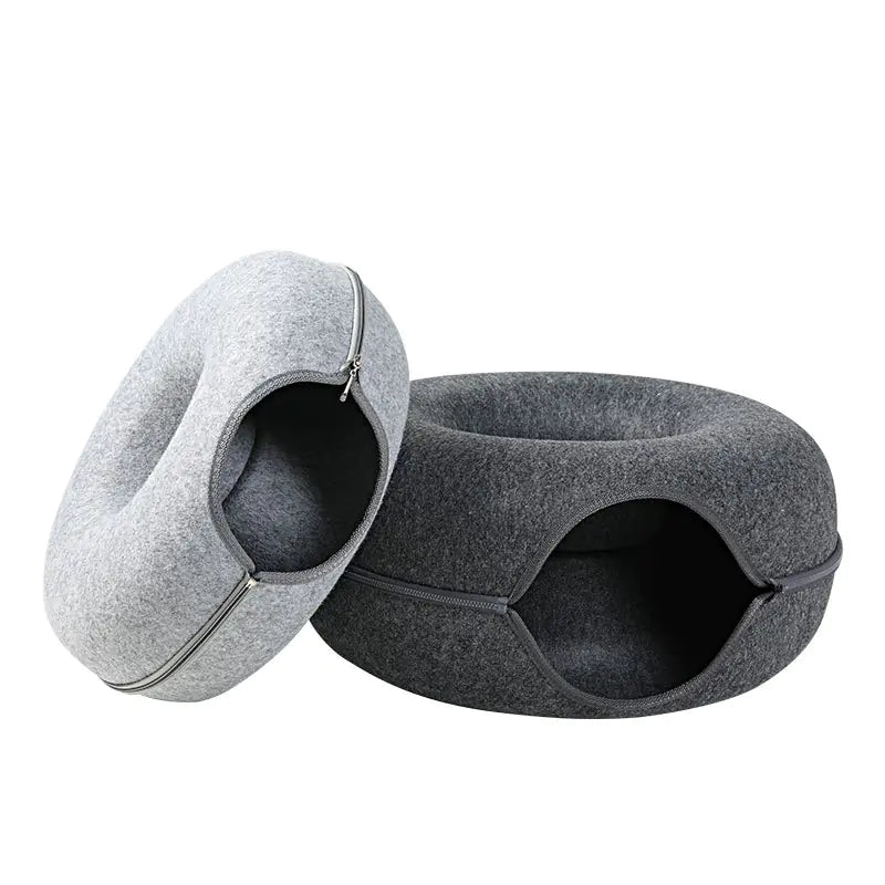 Universal Round Wool Felt Cat Bed with Tunnel (Gray)