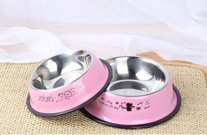 Non-Slip Stainless Steel Cat Bowl with Cartoon Print