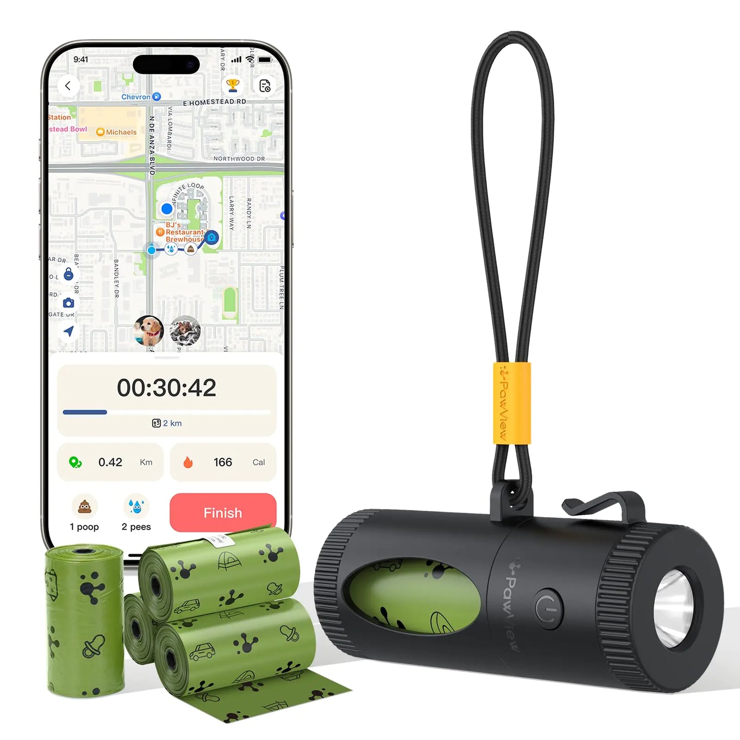 Smart Dog Poop Bag Holder with bags Flashlight & Walk Data Recorder Includes 60 Dog Poop Bags