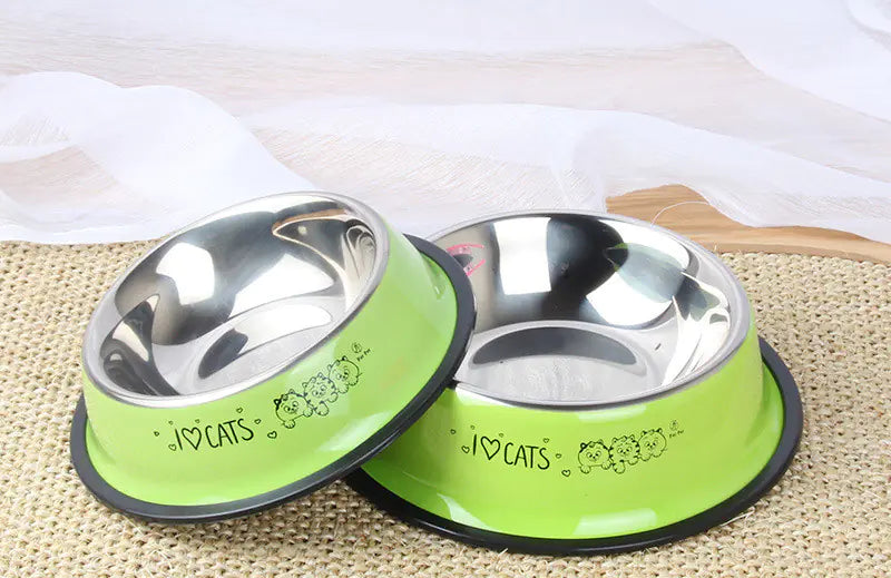 Non-Slip Stainless Steel Cat Bowl with Cartoon Print